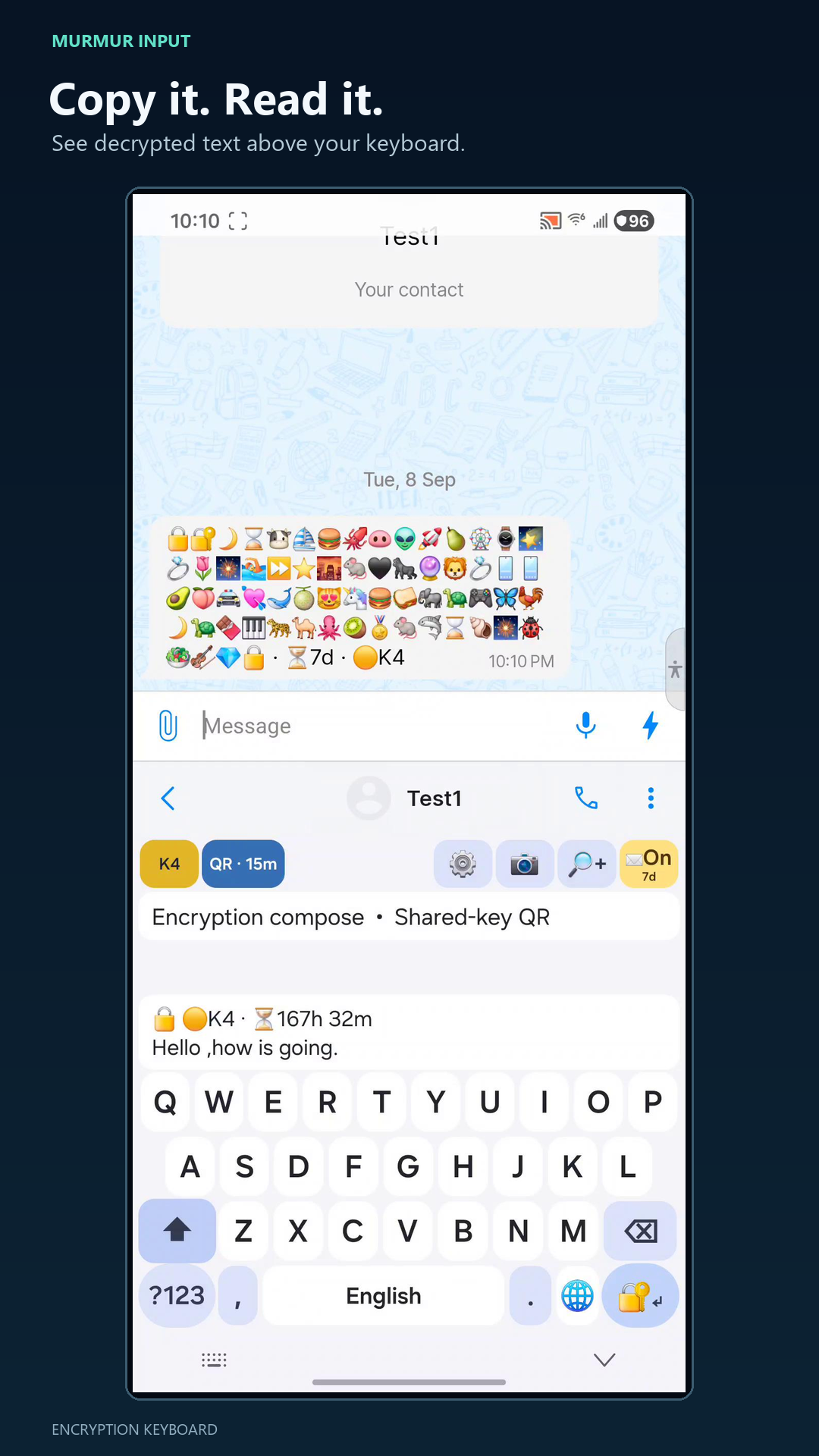 Copied encrypted message decrypted above the Murmur Input keyboard